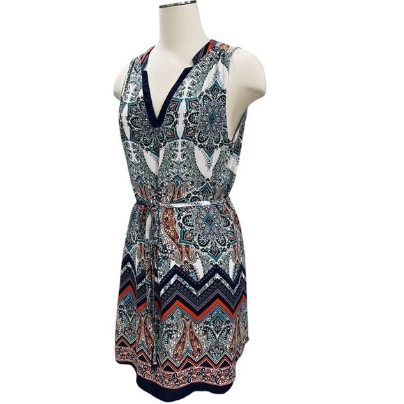 ReneeC Boho Sleeveless Mini Dress V Neck Tie Waist Made In USA Festival Hippie - Picture 7 of 11